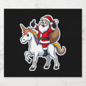 Christmas Santa Claus Riding Unicorn - Xmas Girls Schaumweinetikett (Einzelnes Label)