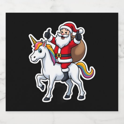 Christmas Santa Claus Riding Unicorn - Xmas Girls Schaumweinetikett (Einzelnes Label)