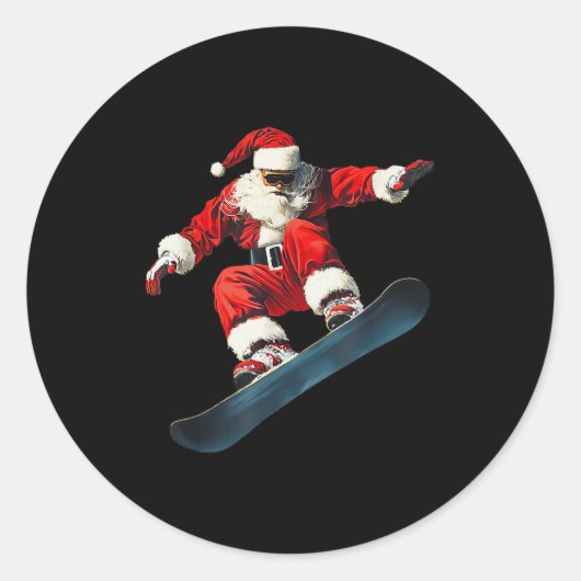 Christmas Santa Claus Snowboard Snowboarding Snowb Runder Aufkleber (Vorderseite)