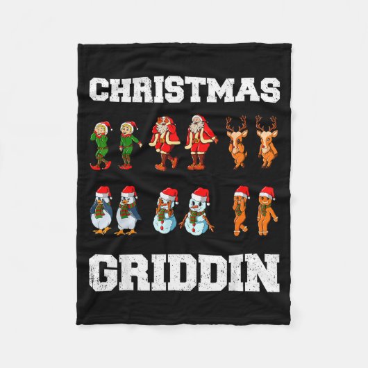 Christmas Santa Claus Snowman Reindeer Griddy Grid Fleecedecke (Vorderseite)