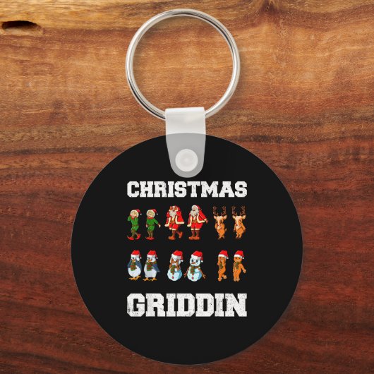 Christmas Santa Claus Snowman Reindeer Griddy Grid Schlüsselanhänger (Vorderseite)