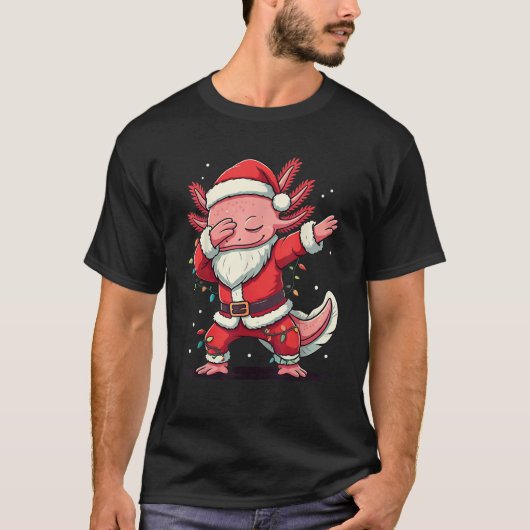 Christmas Santa Costume Dabbing Axolotl Xmas Light T-Shirt (Vorderseite)