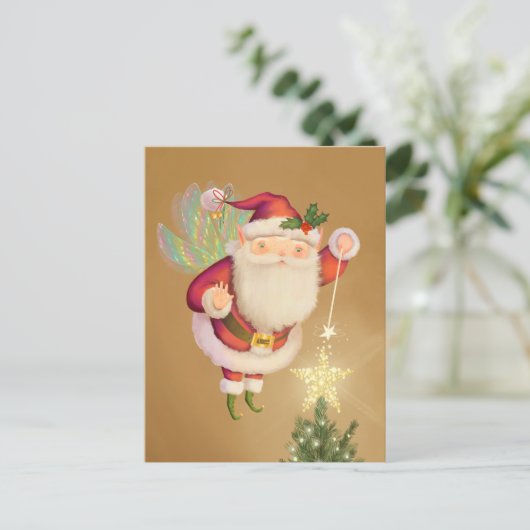Christmas Santa Fairy Postcard Postkarte (Stehend Vorderseite)