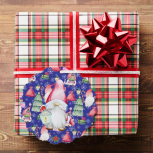 Christmas Santa Gnome Blue Color Name Datum Ornament Karte