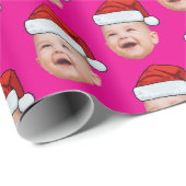 Christmas Santa Hat Custom Face Photo Geschenkpapier (Rolleneckpunkt)