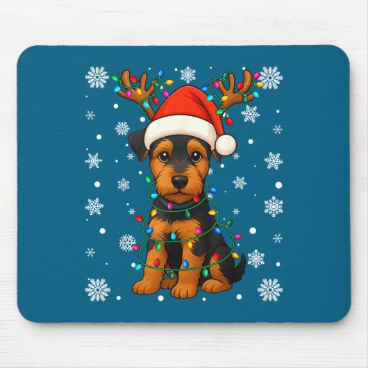 Christmas Santa Hat Reindeer Airedale Terrier Love Mousepad (Vorne)