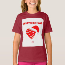 Christmas Santa Heart Girls Maroon Basic T Shirt