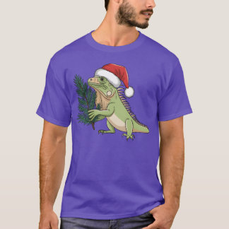 Christmas Santa Iguana Evergreen Christmasree T-Shirt