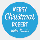 Christmas Santa Individuelle Name Typografie Blue Runder Aufkleber (Vorderseite)