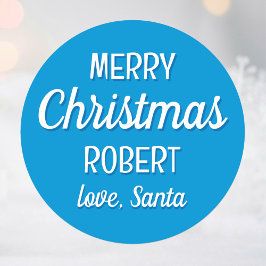 Christmas Santa Individuelle Name Typografie Blue Runder Aufkleber