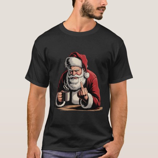 Christmas Santa Middle Finger Sarcastic Xmas Funny T-Shirt (Vorderseite)