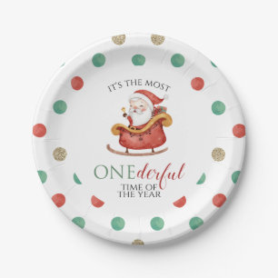 Christmas Santa Onederful First Birthday Paper Pla Pappteller