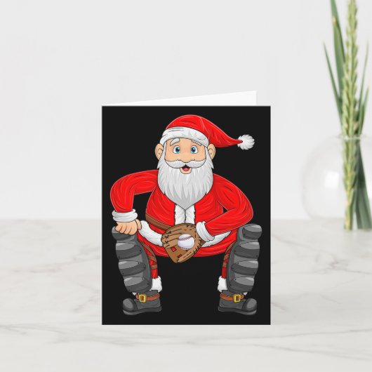 Christmas Santa Playing Baseball Catcher Xmas Srts Karte (Vorderseite)