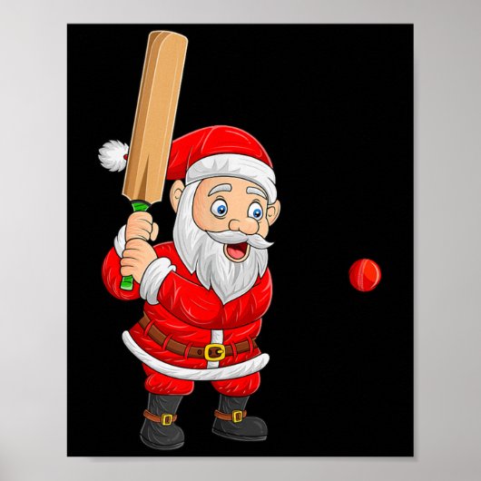 Christmas Santa Playing Cricket Xmas Funny Srts Pl Poster (Vorne)