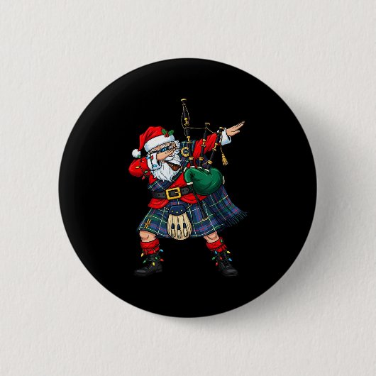 Christmas Santa Playing Scottish Bagpes Funny Holi Button (Vorderseite)