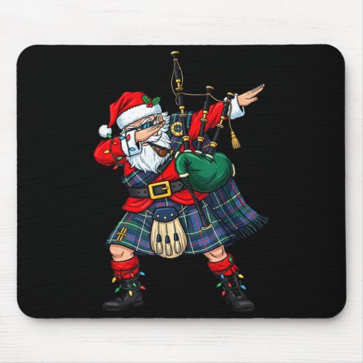 Christmas Santa Playing Scottish Bagpes Funny Holi Mousepad (Vorne)