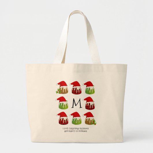 Christmas Santa Puddings Monogram Jumbo Stoffbeutel (Vorne)