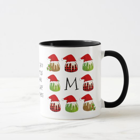 Christmas Santa Puddings Monogram Tasse (Rechts)