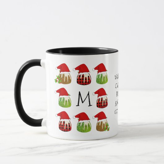 Christmas Santa Puddings Monogram Tasse (Links)