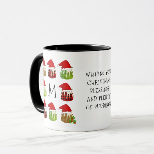 Christmas Santa Puddings Monogram Tasse (Vorderseite Links)