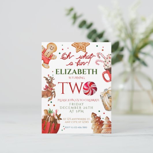 Christmas Santa Reindeer what a fun 2nd Birthday Postkarte (Stehend Vorderseite)