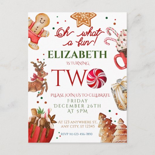Christmas Santa Reindeer what a fun 2nd Birthday Postkarte (Vorderseite)