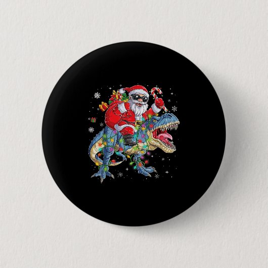 Christmas Santa Riding Dinosaur Funny Xmas Lights Button (Vorderseite)