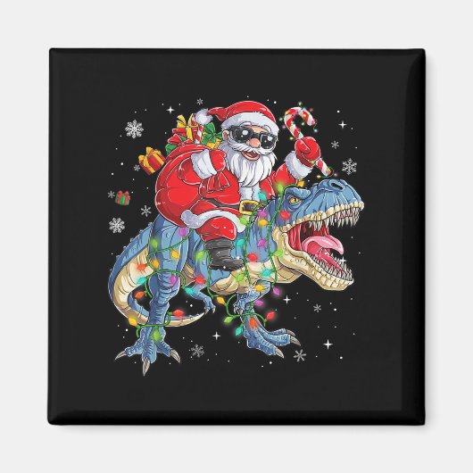 Christmas Santa Riding Dinosaur Funny Xmas Lights Magnet (Vorne)
