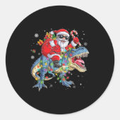 Christmas Santa Riding Dinosaur Funny Xmas Lights Runder Aufkleber (Vorderseite)