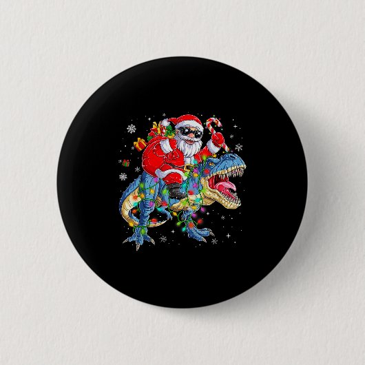 Christmas Santa Riding Dinosaur T-rex Funny Xmas L Button (Vorderseite)