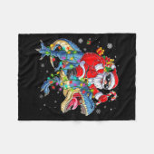 Christmas Santa Riding Dinosaur T-rex Funny Xmas L Fleecedecke (Vorderseite (Horizontal))