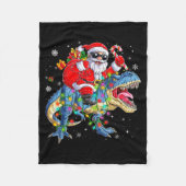 Christmas Santa Riding Dinosaur T-rex Funny Xmas L Fleecedecke (Vorderseite)