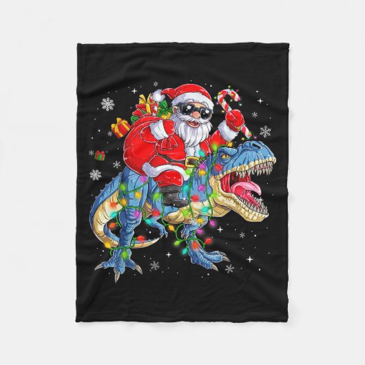 Christmas Santa Riding Dinosaur T-rex Funny Xmas L Fleecedecke (Vorderseite)