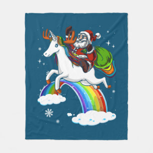 Christmas Santa Riding Unicorn Xmas Girls Kids Wom Fleecedecke