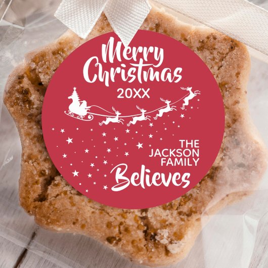 Christmas Santa’s sleigh reindeers holiday Runder Aufkleber