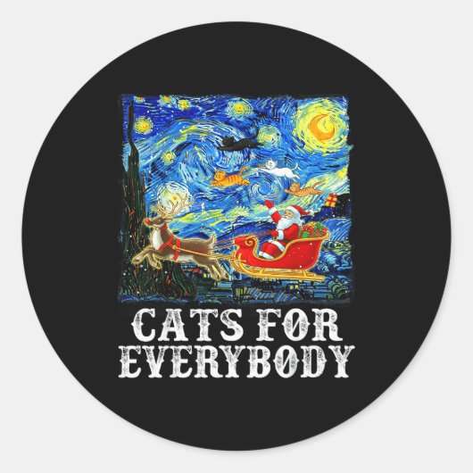 Christmas Santa Sleigh Cats For Everybody Starry N Runder Aufkleber (Vorderseite)