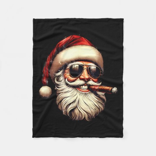 Christmas Santa Smoking Cigar With Sungl Cigar Smo Fleecedecke (Vorderseite)