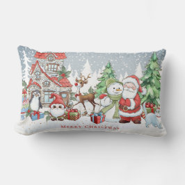 Christmas Santa Snowman Rudolph Card Lendenkissen