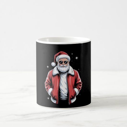 Christmas Santa Sunglasses Leather Jacket Bomber Kaffeetasse (Mittel)