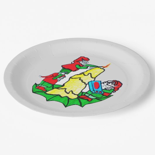 CHRISTMAS SANTA'S ELVES DEKORATING PAPPTELLER (Schrägansicht)