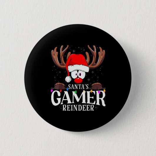 Christmas Santa's Gamer Reindeer Matching X-mas Button (Vorderseite)