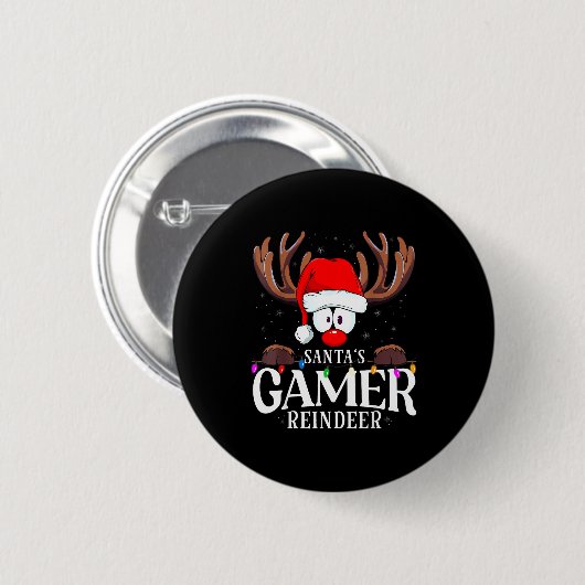 Christmas Santa's Gamer Reindeer Matching X-mas Button (Vorne & Hinten)