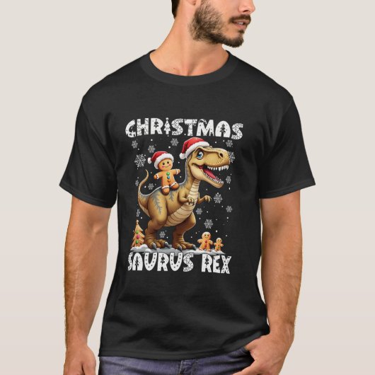 Christmas Saurus Rex Gingerbread Man Cookie Dinosa T-Shirt (Vorderseite)