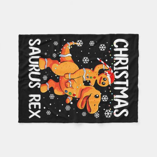 Christmas Saurus Rex Gingerbread Man Cookie Trex B Fleecedecke (Vorderseite (Horizontal))