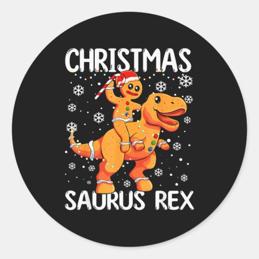 Christmas Saurus Rex Gingerbread Man Cookie Trex B Runder Aufkleber (Vorderseite)