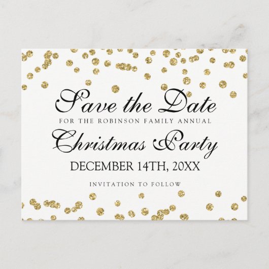 Christmas Save the Date Gold Glitzer Confetti Ankündigungspostkarte (Vorderseite)
