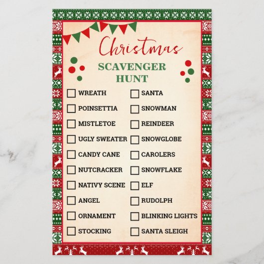 Christmas Scavenger Hunt Game Ugly Sweater Card Flyer (Vorne)