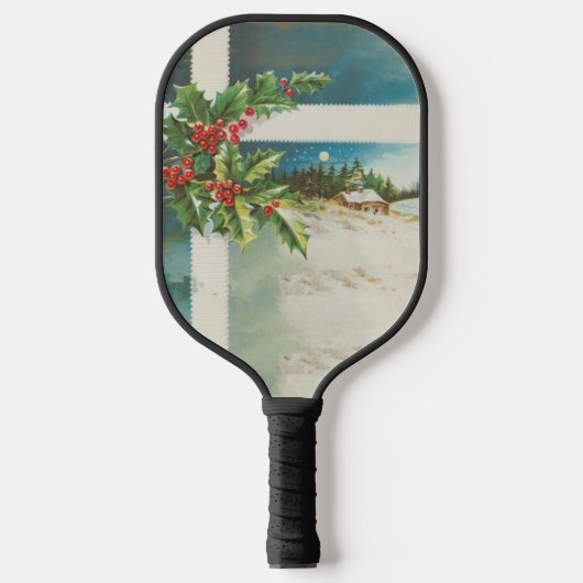 christmas scene holly snow winter artwork pickleball schläger (Vorderseite)