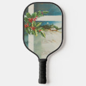 christmas scene holly snow winter artwork pickleball schläger (Rückseite)