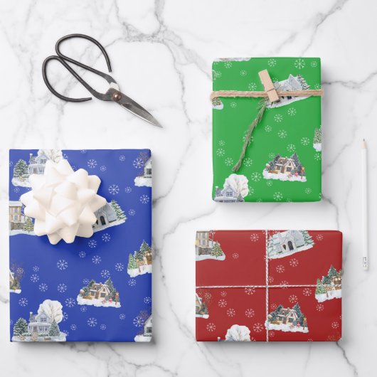 Christmas Scene Wrapping Paper Set Geschenkpapier Set (Vorderseite)